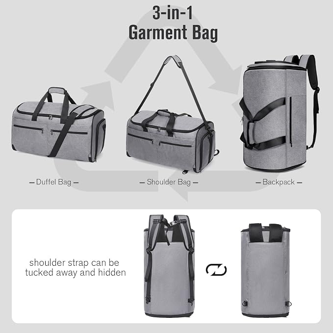 Bukere Carry on Garment Bag for Travel, Convertible Travel Duffel Suit Bag - Image 3