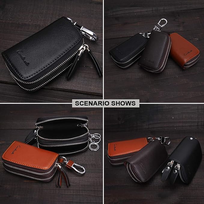CONTACTS Car Key Case Small Leather Double Zipper Key Holder - Image 6