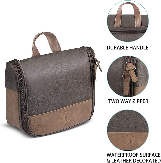 Hanging Toiletry Bag for Men VANCASE Vintage Leather Shaving Dopp Kit Medium - Image 4