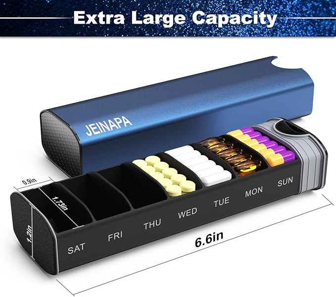 Extra Large Pill Organizer 7 Day, Aluminum Daily Pill Box, Weekly Travel Pill - Image 8