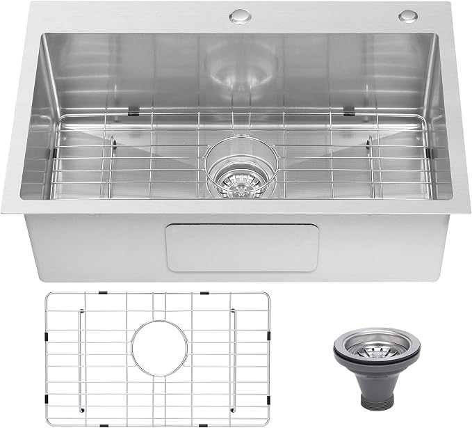 Drop In Kitchen Sink 28x18", 18 Gauge Stainless Steel Sink, 3D Embossed Surface by Beleeb