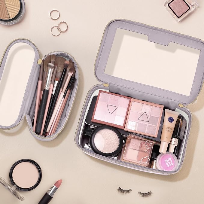 Travel Clear Makeup Bag with Makeup Brush Bag, Leather Makeup Case Toiletry Bag - Image 2