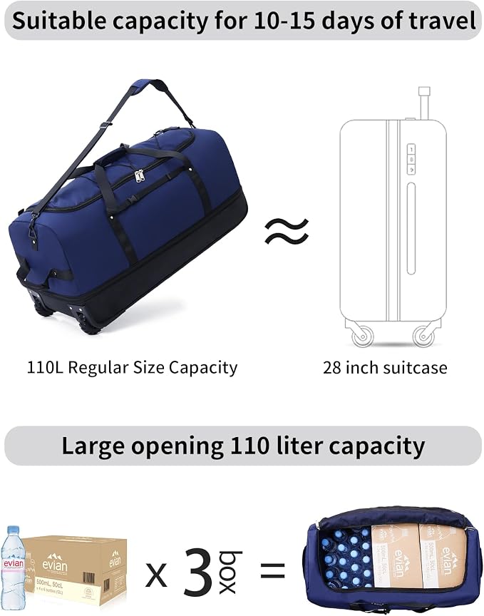 CONTAIL 32”110L Expandable 140L Rolling Duffle Bag - Image 4