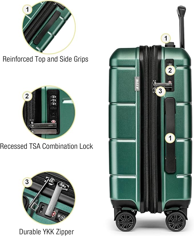 KYME Green Carry On Luggage 22x14x9 Airline Approved Expandable 20 Inch - Image 6