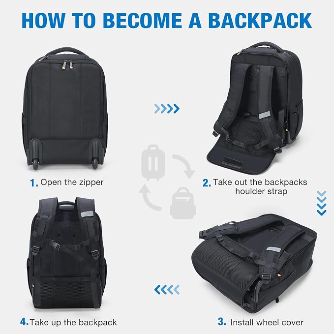 Rolling Backpack, 15.6 inch Laptop Backpack - Image 6