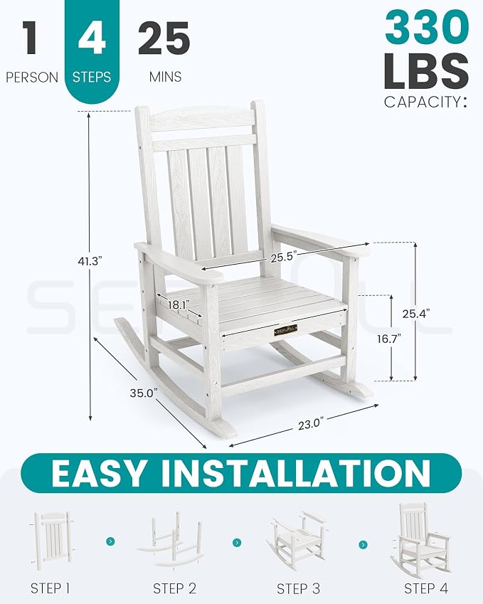 SERWALL Outdoor Rocking Chair, HDPE Patio Rocking Chair All-Weather Porch Rocker - Image 3