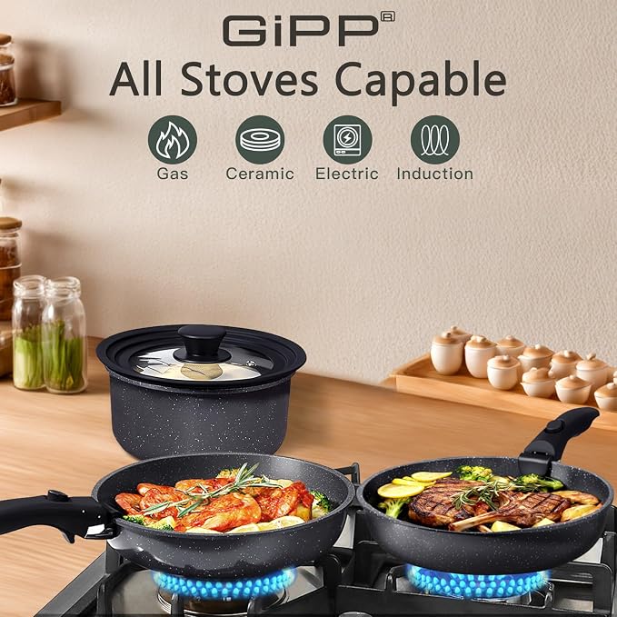 GiPP Ceramic Pots and Pans Set Non Stick, Nonstick Detachable Handle Cookware - Image 7