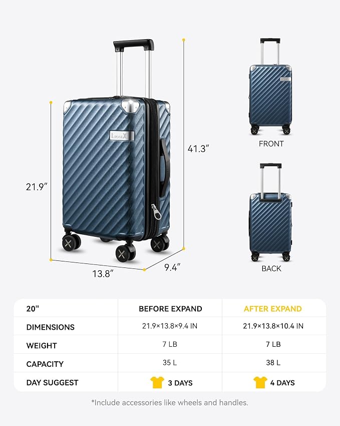 LUGGEX Luggage with Spinner Wheels, Polycarbonate Expandable Hard Shell Suitcase - Image 7