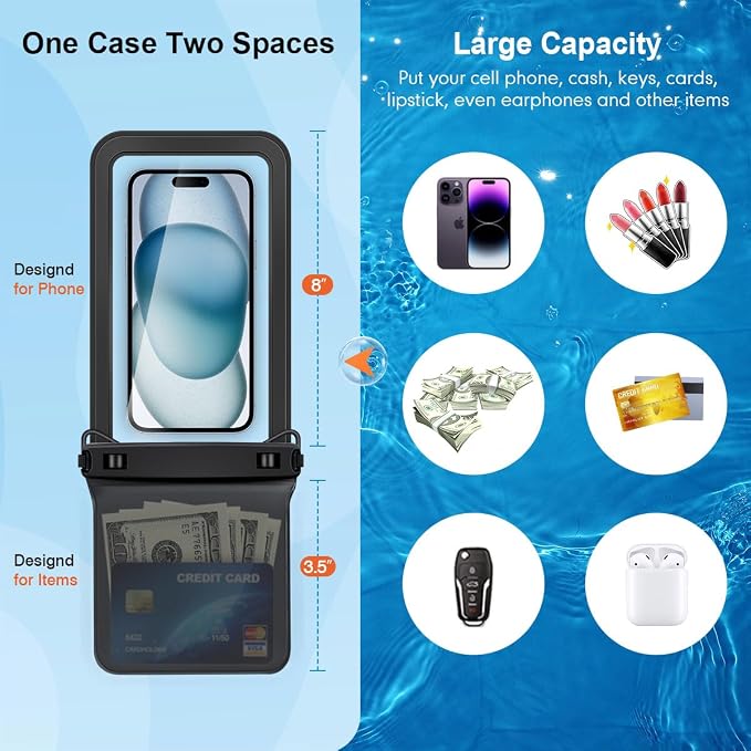 Double Space Waterproof Phone Pouch, 2 Pack Waterproof Phone Case - Image 2