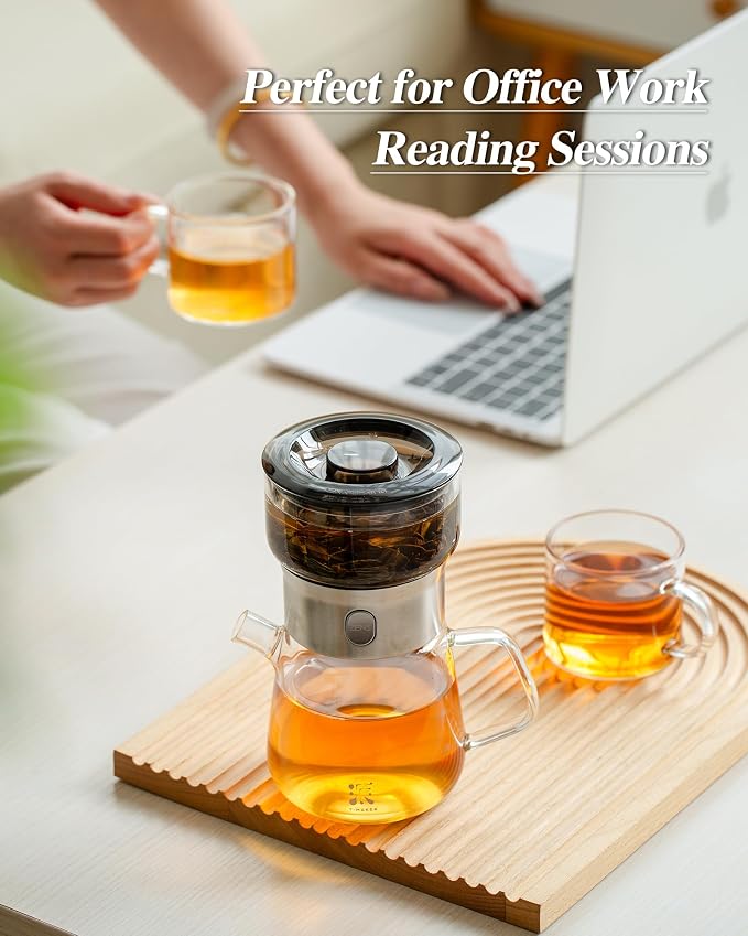 ZENS Modern Glass Tea Infuser Teapot Set, Smart One Touch Tea Maker - Image 5