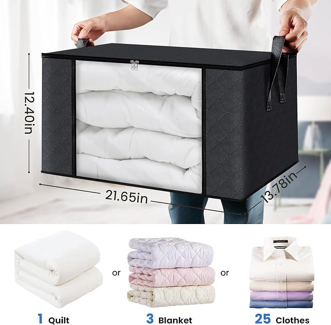 Fab totes 4 Pack Clothes Storage, Foldable Thick Fabric Blanket Storage Bags - Image 2