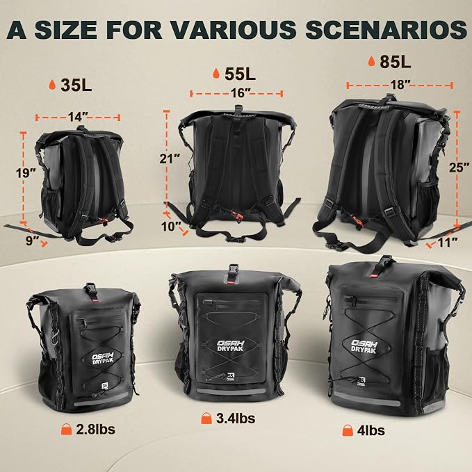 Waterproof Backpack Dry Bag 35L/55L/85L – Heavy Duty Roll-Top Hiking Backpack - Image 2