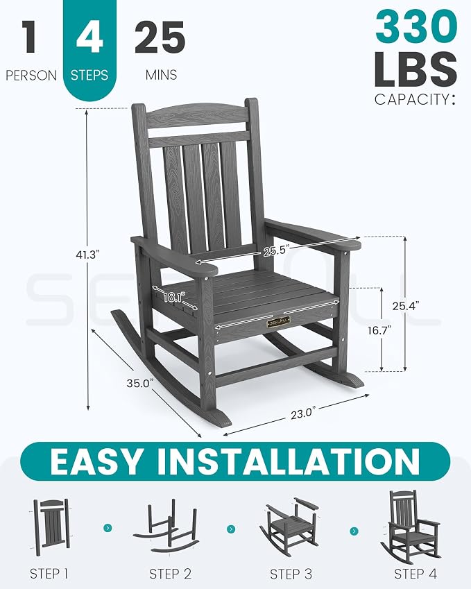 SERWALL Outdoor Rocking Chair, HDPE Patio Rocking Chair All-Weather Porch Rocker - Image 3