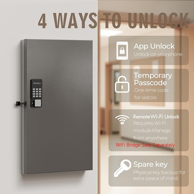 WeHere 96 Key Lock Box Wall Mount, APP Bluetooth/OTP/Wi-Fi/Fixed Code/Key Unlock - Image 3