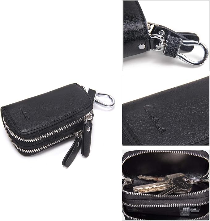 CONTACTS Car Key Case Small Leather Double Zipper Key Holder - Image 5