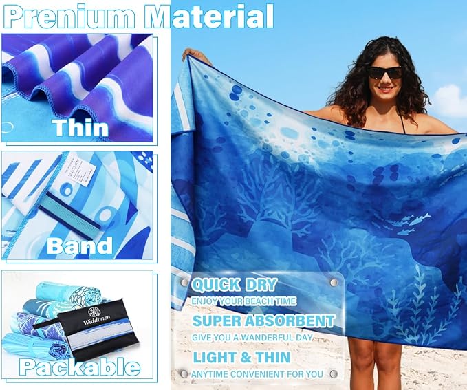 Lightweight Thin Microfiber Beach Towel Sand Free Quick Dry Absorbent Compact - Image 4