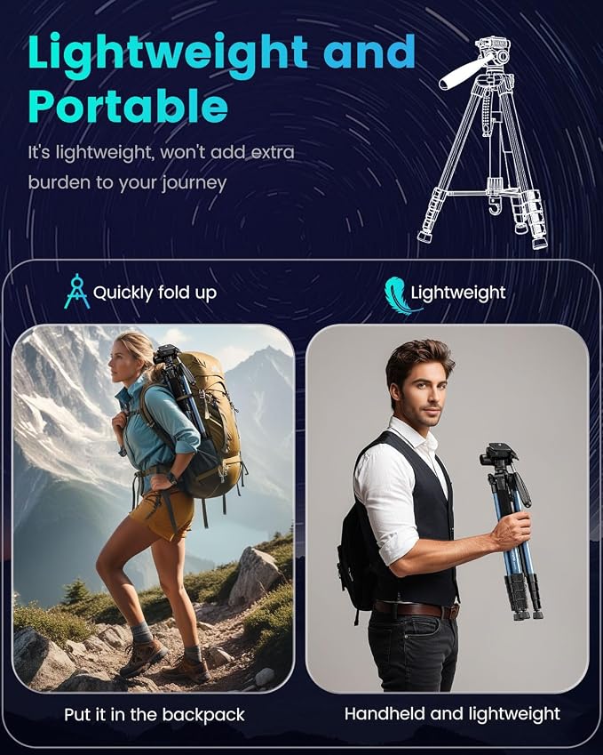 74"-Camera-Tripod, with Holder and Travel Bag - Image 4