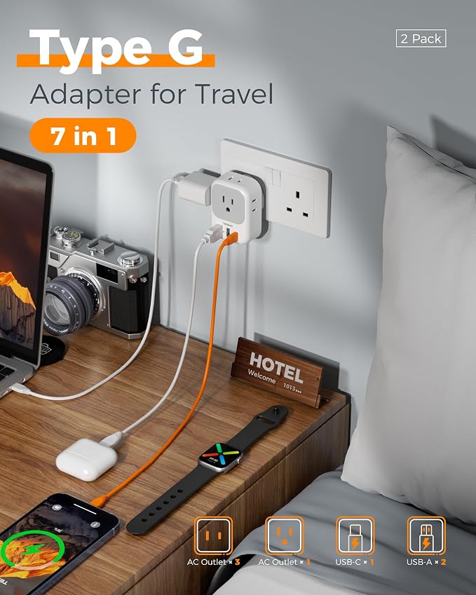 UK Adapters for Travel 2 Pack, TESSAN Type G US to UK Plug Adapter - Image 3