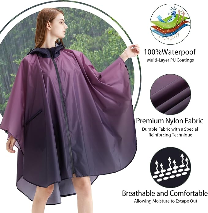 Rain Poncho Jacket Coat Hooded Zipper Style - Image 3