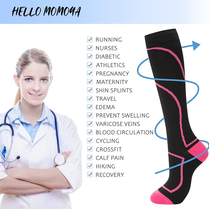 Compression Socks for Women Men Circulation Knee High 8 Pairs for Nurses - Image 4