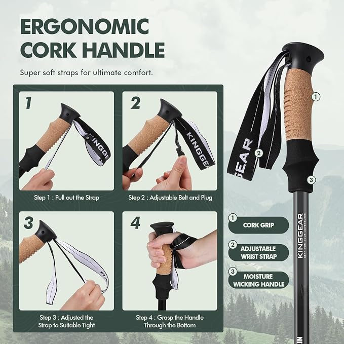 KINGGEAR Nordic Walking Stick, TP1 Hiking Poles Retractable Lightweight 7075 - Image 6