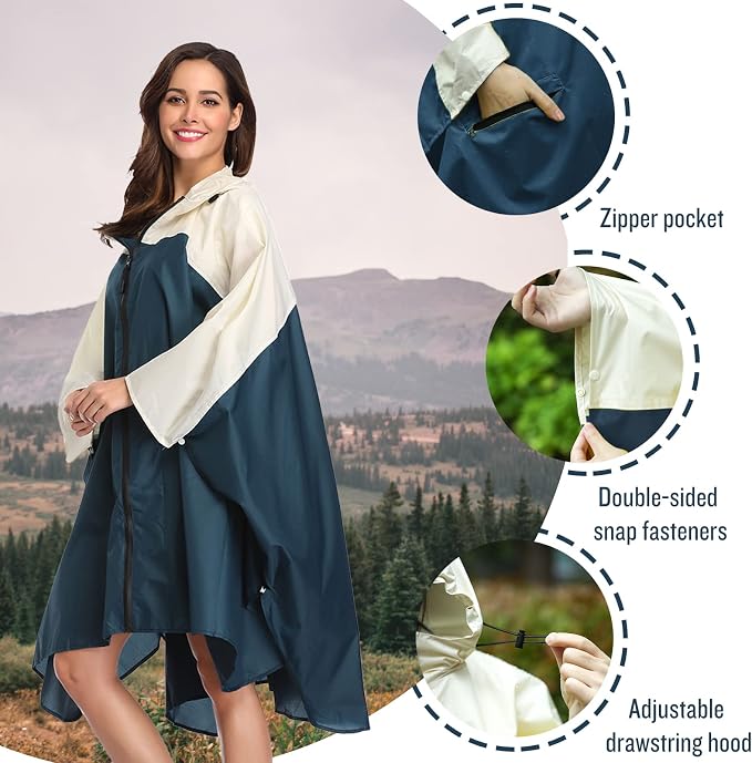 SaphiRose Unisex Rain Poncho Hooded Waterproof Raincoat - Image 3