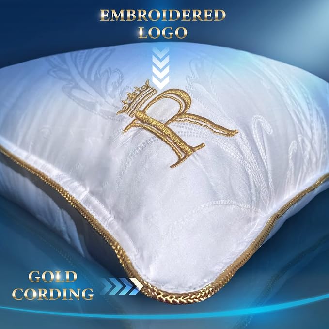 Royal Therapy King White Goose Feathers and Down Pillow, Premium White Bed - Image 4