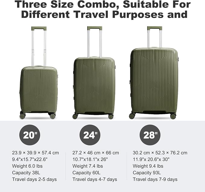 Nazhura Luggage Set, 3-Piece Hardside Suitcase Set, 20-inch Carry On, 28-inch - Image 2