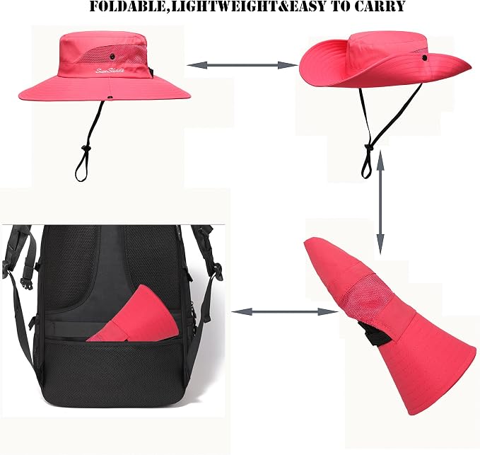 Womens Summer Sun Hat Beach Hat Wide Brim Outdoor UV Protection Hat Foldable - Image 4