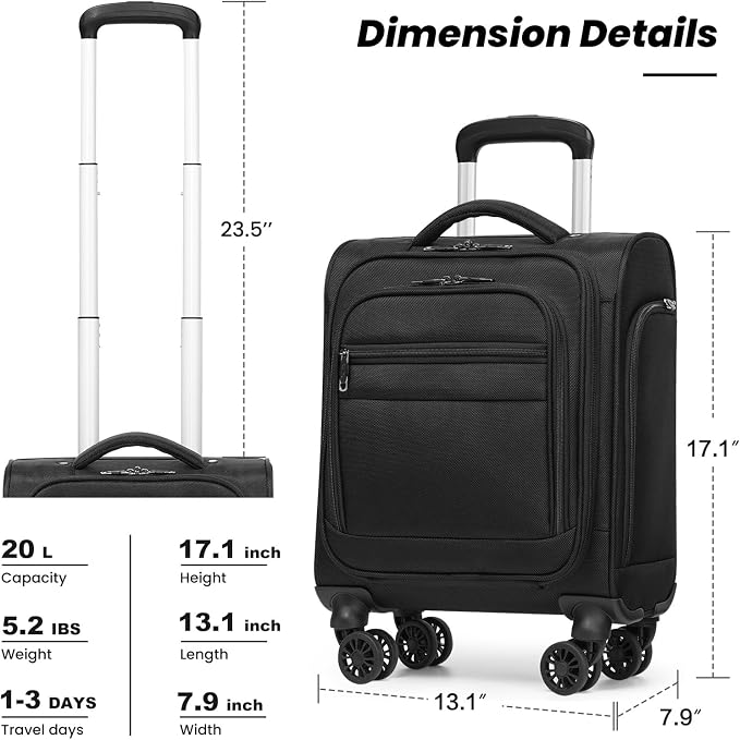 Coolife Underseat Carry On Luggage Suitcase Softside Lightweight Rolling Travel - Image 7