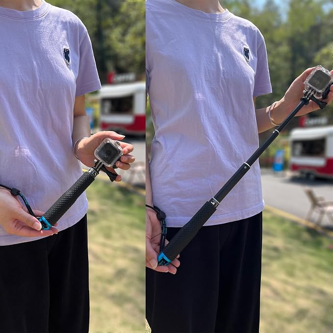 19” Short Extension Selfie Stick Compact Handle Grip Adjustable Waterproof - Image 3