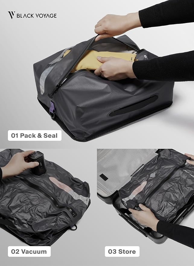Black Voyage Reusable Vacuum Compression Travel Bag - Image 6