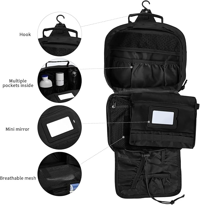 Travel Toiletry Bag for Men, Hanging Hook Toiletry Bag, Spacious Portable - Image 3