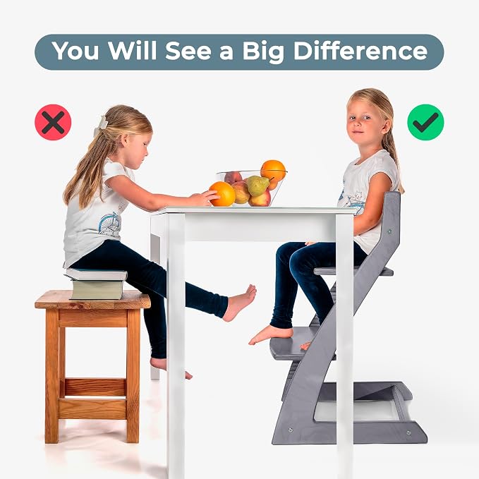 FORNEL Grey Wooden High Chair for Toddlers | The Grow-with-Me Adjustable Chair - Image 5