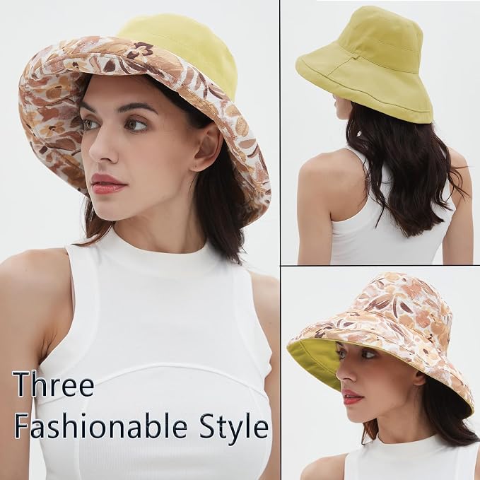 vidsel Womens Sun Hats Wide Brim Reversible Bucket Cotton Hat Packable Summer - Image 5