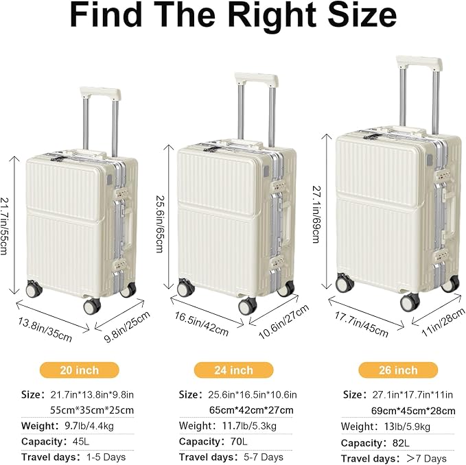 Zipperless Luggage, Polycarbonate Aluminum Hard Shell, Expandable Carry-On - Image 8