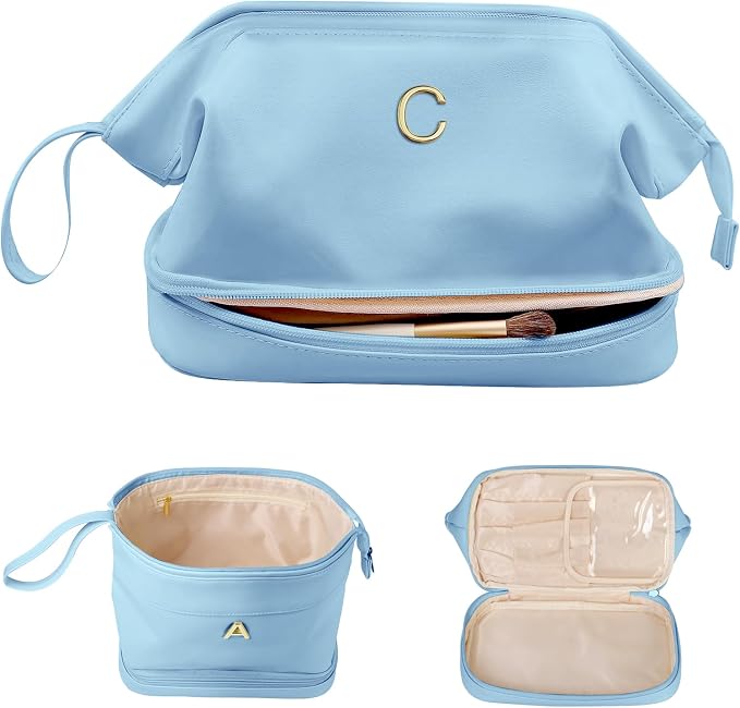 Daughter Birthday Gifts, Initial Makeup Bag, Personalized Double Layer Cosmetic by Vogewood