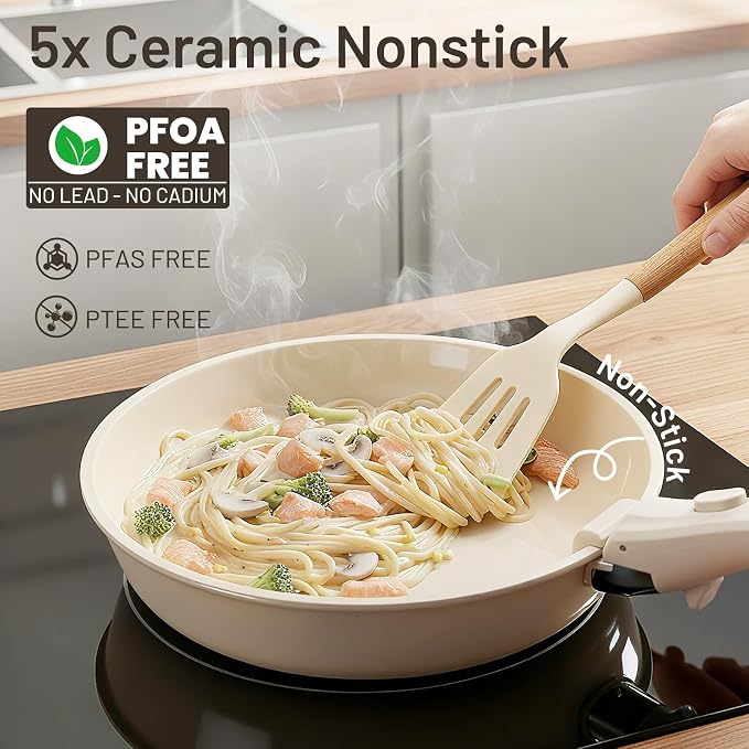 KIKCOIN Ceramic Nonstick Pots and Pans Set - Image 3