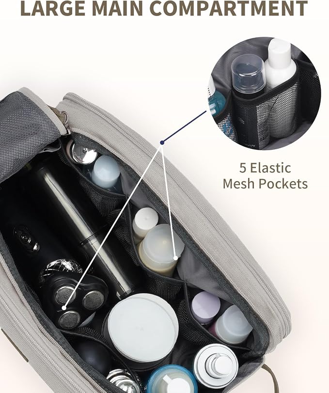 WANDF Toiletry Bag for Men Travel Toiletry Organizer Canvas and Leather Dopp - Image 3