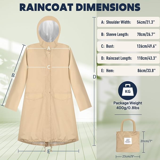 ANYOO Waterproof Rain Poncho Lightweight Reusable Hiking Hooded Coat Jacket - Image 2