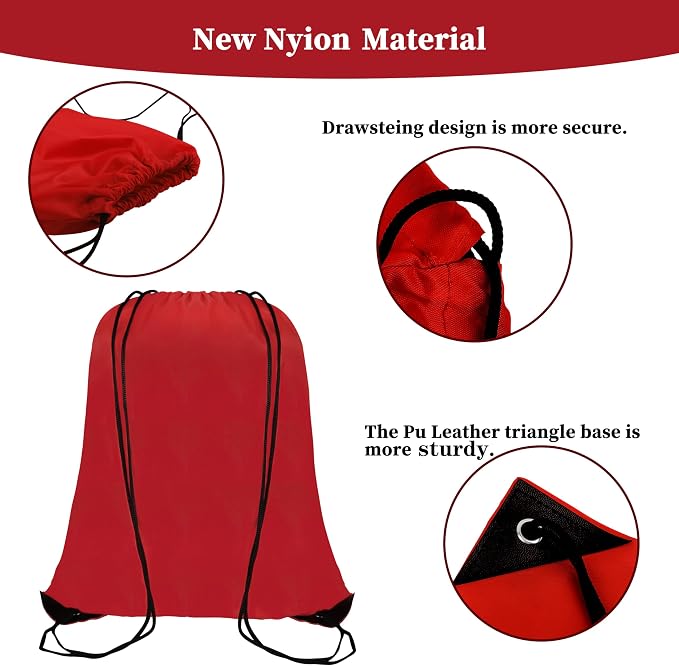 60 Pieces Red Drawstring Backpack Bags Sports Sackpack Bulk Cinch Gym Bag - Image 3