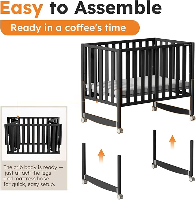 EvoNook 6-in-1 Convertible Mini Crib, 100% New Zealand Solid Wood, 4 Adjustable - Image 6