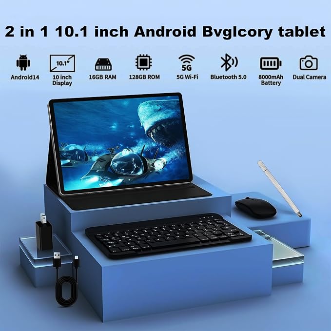 Android 14 Tablet with Keyboard，16GB RAM 128GB ROM 1TB Expand, 8000mAh Battery - Image 2