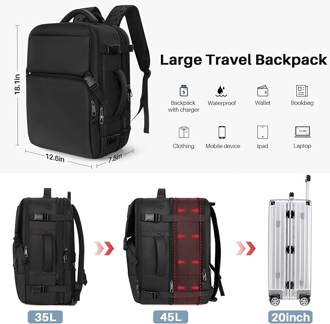 Travel Backpack Carry On Flight Approved, Lightweight Large Travel Backpack - Image 3