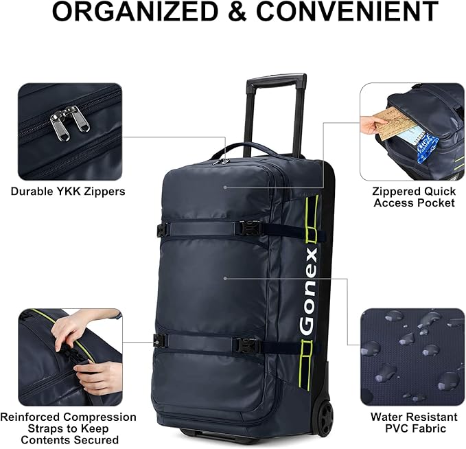 Gonex Rolling Duffle Bag with Wheels, 70L Water Repellent Wheeled Travel Duffel - Image 3