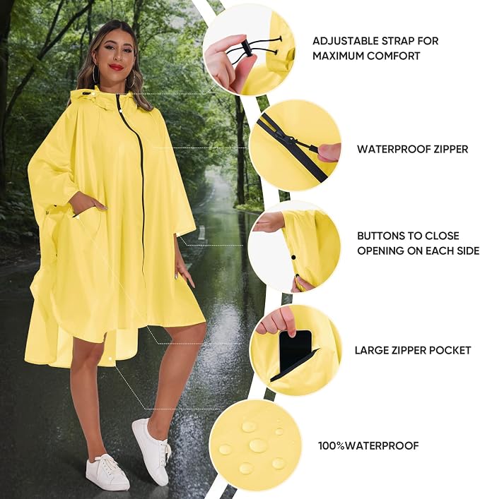 PTEROMY Hooded Rain Poncho for Adult - Image 6
