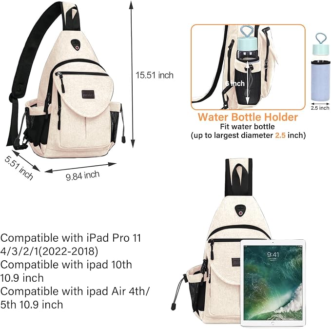 MOSISO Sling Backpack, Canvas Crossbody Hiking Daypack Bag - Image 2