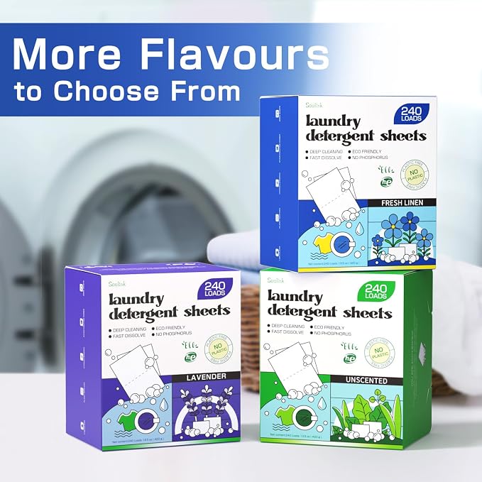Soulink Laundry Detergent Sheets Fresh Linen Scent 240 Loads，Eco Friendly - Image 6