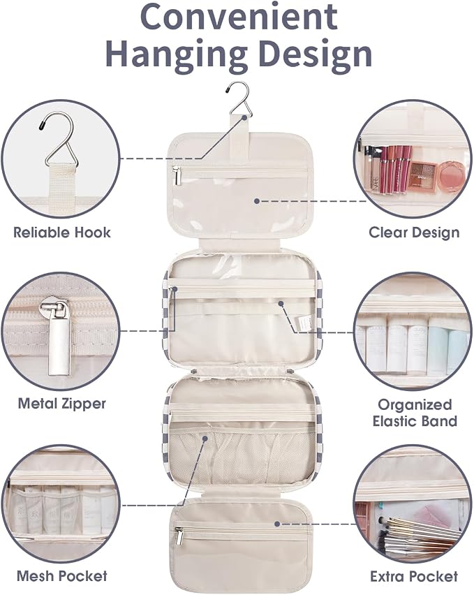 Narwey Travel Toiletry Bag for Women Large Hanging Makeup Bag Organizer - Image 7