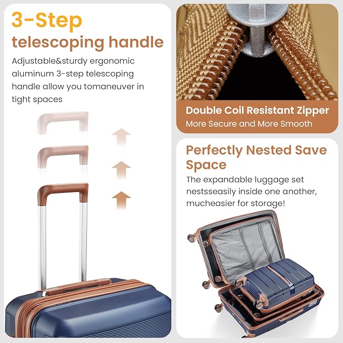 4-Piece Luggage Set with Double Spinner Wheels, Expandable Hardside Suitcases - Image 8